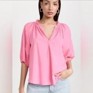 Xirena Pink Cotton Puff Sleeve Rose Mallow Jules Top Size S